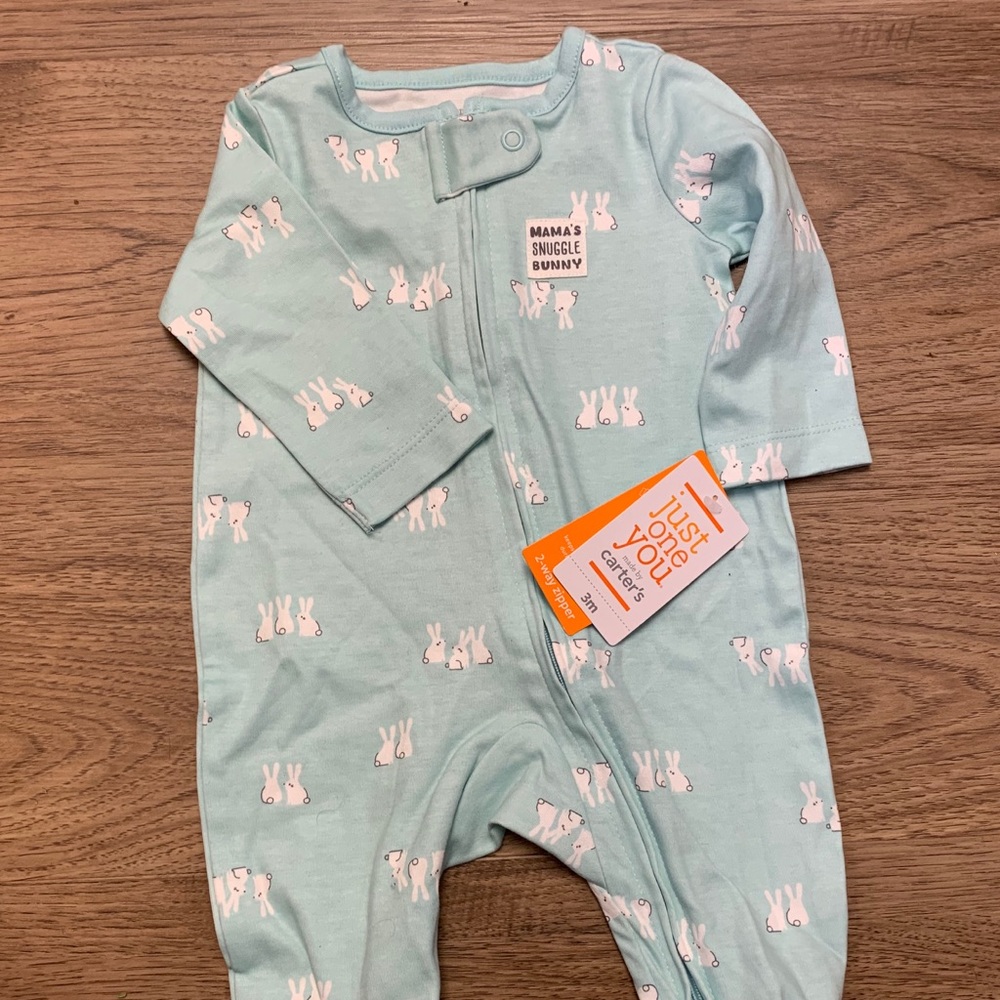 NWT Carter’s blue bunny double zip onesie